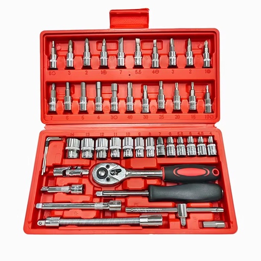46PCS 1/4 Inch Metric Small Drive Socket Ratchet Wrench Screwdriver Set Compact Snap Ratchet Wrench Sockets Tool Set