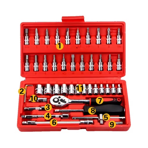 46pcs Plastic Tools Set Box Car Repair Hand Tools 1/4 Quick Release Ratchet Socket Wrench Kit Set