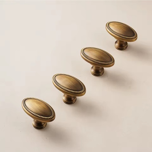 OEM ODM Custom Logo H59 Solid Brass Beaded Oval Drawer Knobs for Furniture Brands
