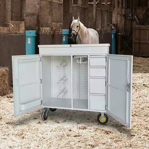 Premium Rolling Equestrian Tack Box Metal Saddle Storage Cabinet