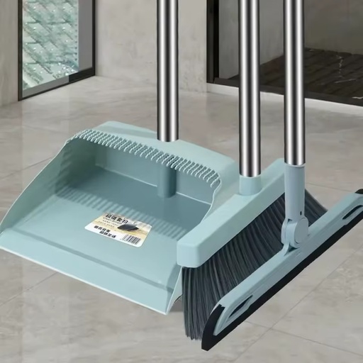 Light Blue Broom and Dustpan Set Household Two-Piece or Three-Piece All-in-One with Squeegee Pick Tool