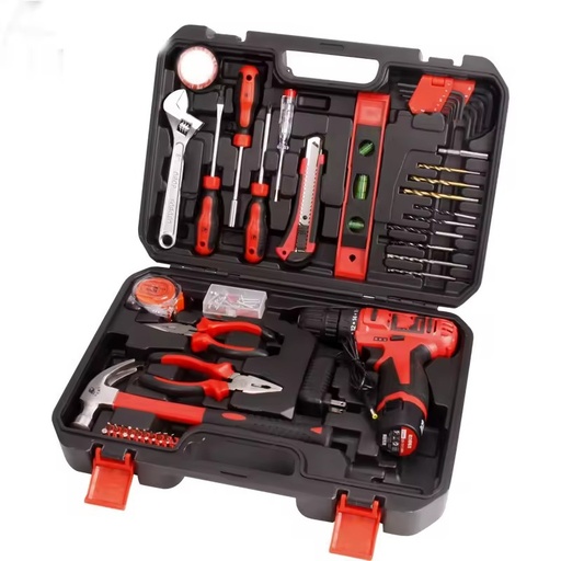 Tools 144pc Household Tool Kit with 4.8V Cordless Screwdriver Red Decoration Trimming Combination Hardware Power Tool Household