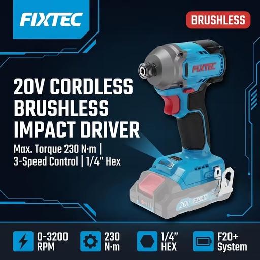20V Cordless Brushless Impact Driver Drill 1/4" Hex 230Nm Electric Screwdriver for Home Renovation/Auto Repair/Electrician