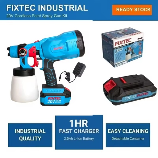 FIXTEC Power Tools 20V Cordless Paint Spray Gun 800ml Handheld Portable Electric Paint Sprayer with Lithium Battery and Nozzle