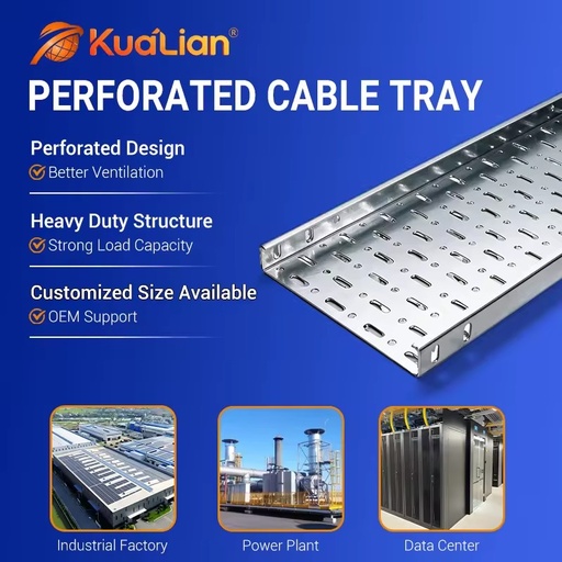 KUALIAN Factory Supply Industrial Custom Hot Dip Galvanized Perforated Heavy Duty Steel Cable Tray Support System