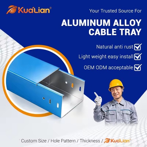 KUALIAN Factory Price Aluminum Alloy Trough Cable Tray Lightweight Closed Cable Channel for Building Wiring