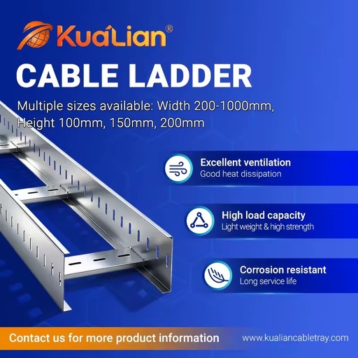 KUALIAN Custom Size Hot Dip Galvanized Ladder Type Cable Tray Outdoor Heavy Duty Cable Ladder for Electrical Engineering
