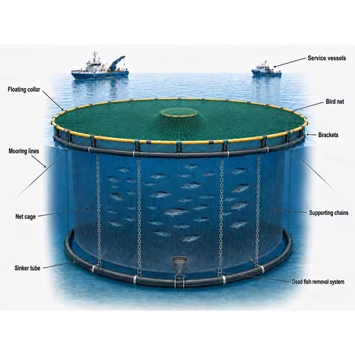 25m Diameter Wind and Wave Resistant HDPE Circular Fish Cage for Offshore Grouper Aquaculture