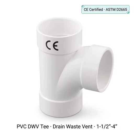 SAM- CE PVC DWV Tee Fitting ASTM D2665 Sch40 1-1/2"-4" Drainage Waste Vent Tee for Residential Plumbing System