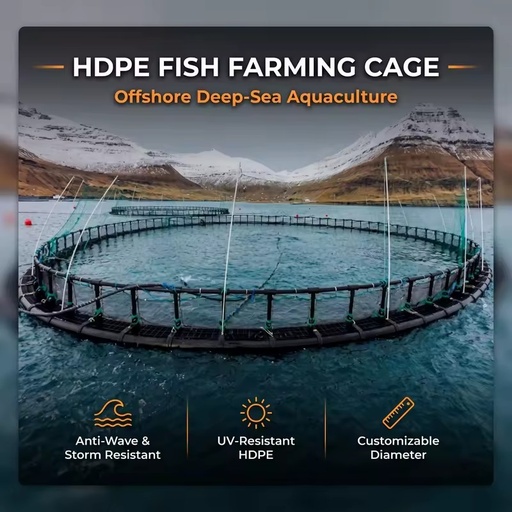 HDPE Durable Black Fish Cage Farming System with Floating Pontoon for Sea Fish Pond DRD Brand ISO4427 Certified
