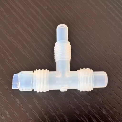 Virgin Translucent PFA Equal T Tee Fitting, 3 Ports All External Thread Lock Type 3 Way Connector for Semiconductor Wafer