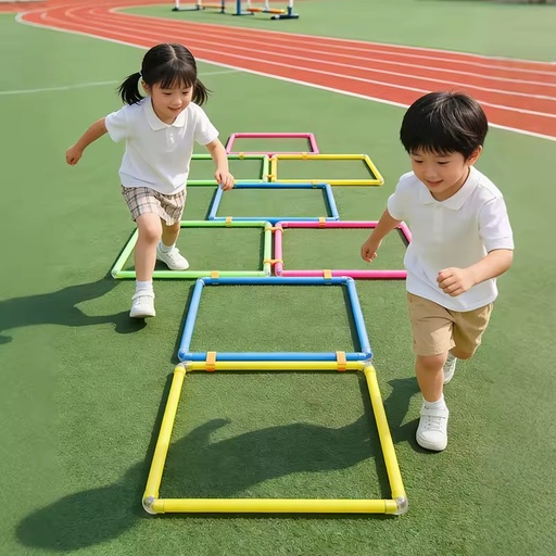 Kids Hopscotch Squares Step-Through Modular PP/PVC Frame Set Indoor Outdoor Obstacle Course Children Agility Training Cutting