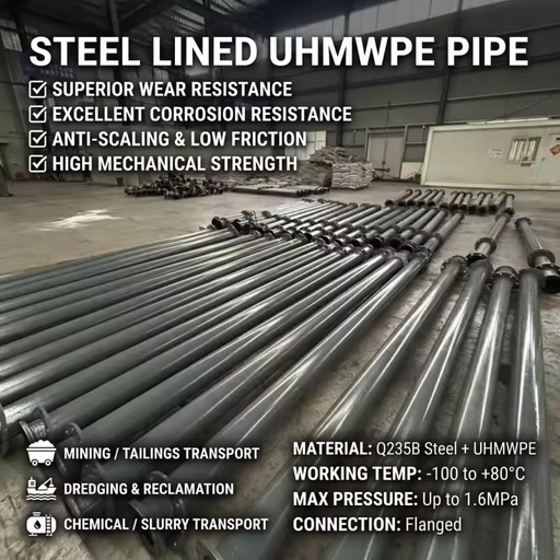 Factory Custom Steel-lined Ultra-high Molecular Weight Polyethylene Wear-resistant Composite Pipe