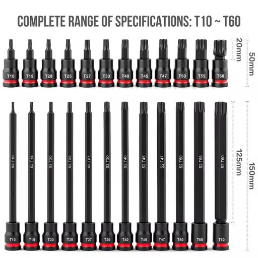 Industrial 24pc T10-T60 3/8 Drive Chrome Plated Torx Socket Set with S2 Steel CR-V Bits for Automotive Repair