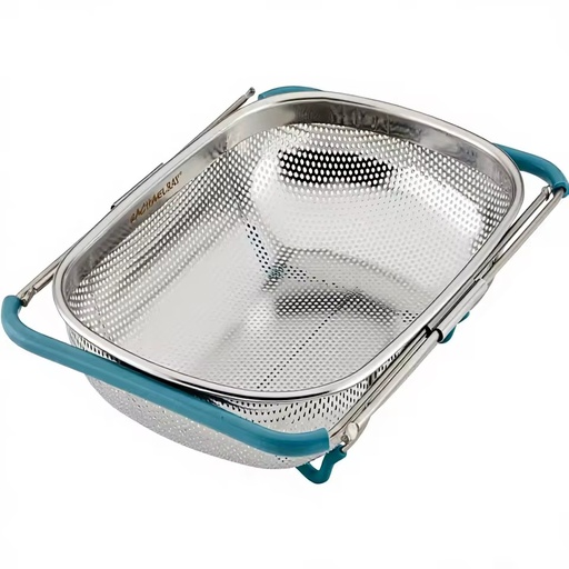 Rachael Ray Tools and Gadgets Over-The-Sink Colander/Strainer 45 Quart Stainless Steel Dishwasher Safe with Agave Blue Handles