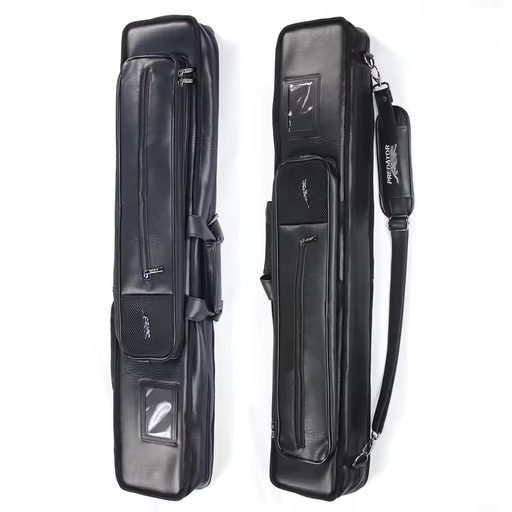 Premium Black Color PU Leather 1/2-pc 12 Holes Billiard Pool Cue Case Bag for 4 Cue Butts and 8 Cue Shafts