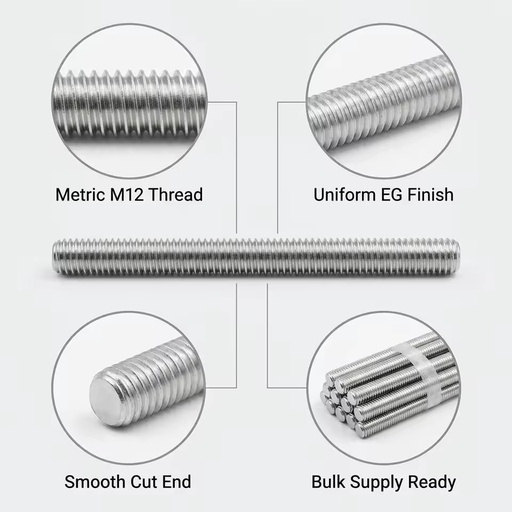 Q235B Carbon Steel M12 Right Hand Electro Galvanized Fully Threaded Rod for Solar Bracket & Ceiling Suspension