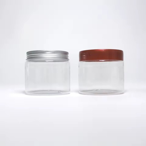 Food Grade 200ml clear PET Plastic Jar with Colored Lid and Aluminum Lid