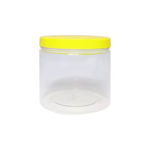 Customized High Quality Transparent PET Canned Food Grade Plastic Candy Cookie sealed Jar with Transparent Yellow Lid