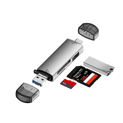 Portable Mini TF SD Card Reader Memory OTG Adapter U Disk Flash Drive All in One Aluminium Alloy Usb 6 In1 Usb 3.0 Type c Micro