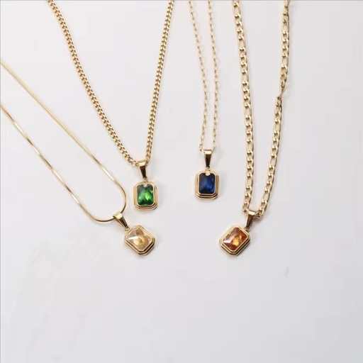 New Listing 316 Stainless Steel 18K Gold Plated Chain Adjustable 4 Colors Gemstone Pendant Necklace