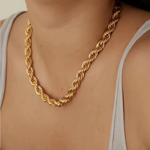 Customized Trendy 316l Stainless Steel 18K Gold Vacuum Plating 8MM Thick Twist Chain Charm Necklace for Women