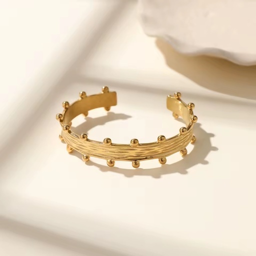 Fashion Personalized 18k Gold Plated 316L Stainless Steel Open Cuff Bead Bangle Bracelet Waterproof Hypoallergenic Wedding