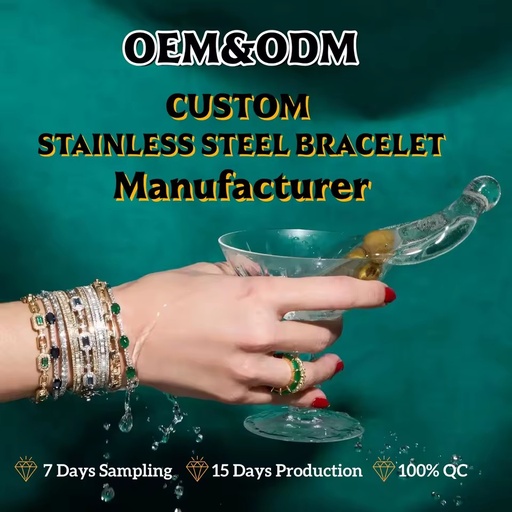 Custom 18K Gold Bracelet PVD Plated Stainless Steel Bracelet Wholesale with Zircon Link Chain Rose Gold Plated Flower Design