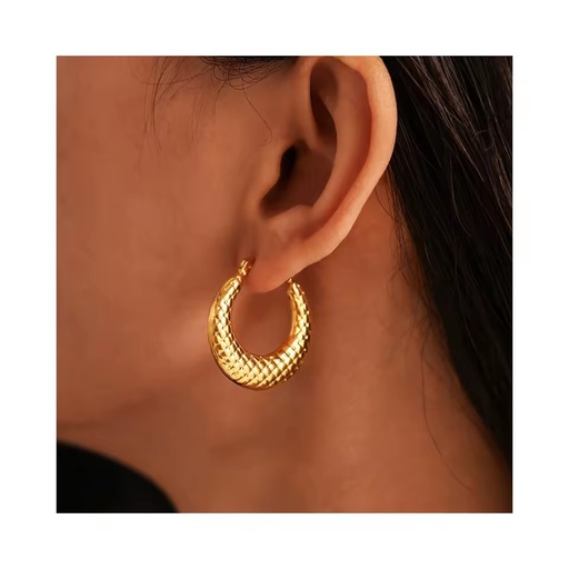 Fanhua Jewelry U-shaped Plaid Light Luxury Earrings Stainless Steel Plated 18K Gold Plated Temperament Earrings for Women