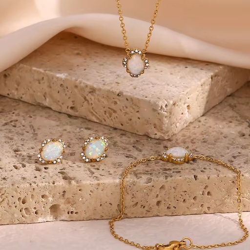 Necklace 2024 New Arrivals White Opal Jewelry Set 18K Gold Plated Stainless Steel Wedding Jewelry Sets Collier Acier Inoxydable
