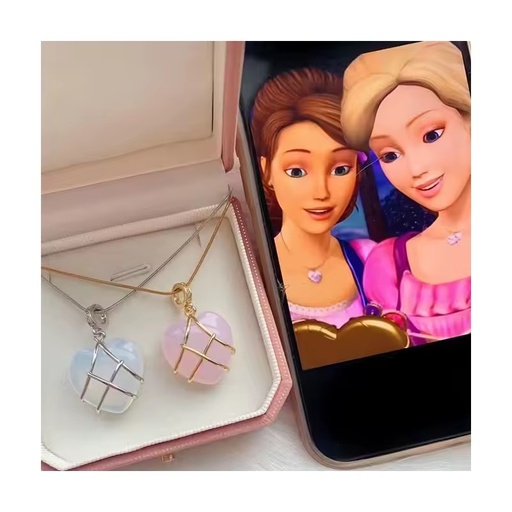 Fashion Stainless Steel Princess Necklace Natural Powder Protein Zircon Plated Real Gold Cartoon Pendant Necklace Gift Girl