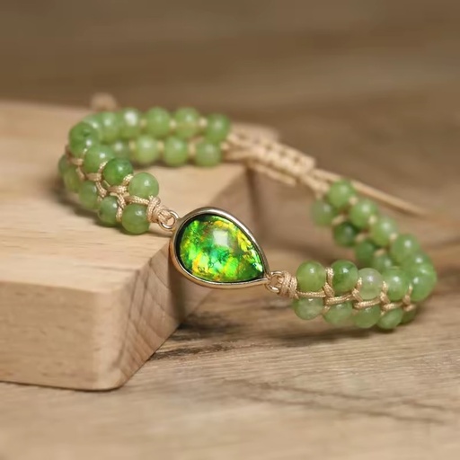 Green Peridot Natural Stone Beads Double Woven Bracelet Water Drop Opal Exquisite Bracelet for Women