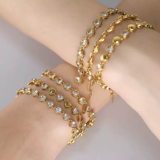 Tennis Chain Bracelet Stainless Steel Bracelet Plated 18K Gold Heart-Shaped Zircon Bracelet for Women