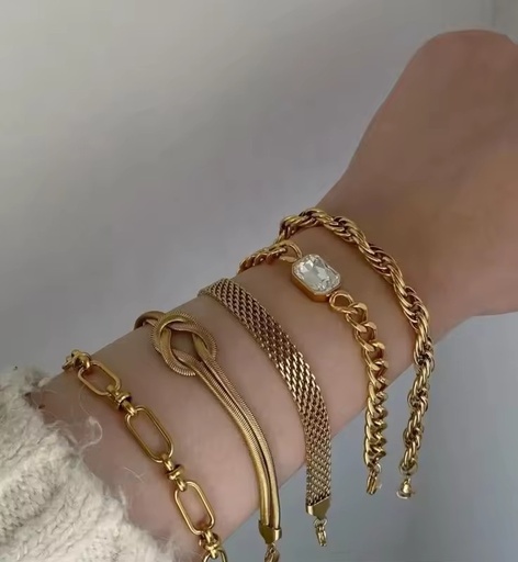 Stainless Steel 18k Gold Plated Waterproof Jewelry Bracelets square Zircon Simple Link Stackable Rope Chain Women Bracelets