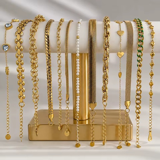 Wholesale Custom 18K PVD Gold Plated Waterproof Stainless Steel Geometric Trendy Minimalist Jewelry Chain Bracelets for Women