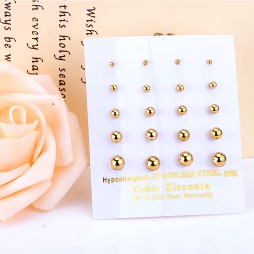 Wholesale Gold-steel Stud Earrings Mixed Size 2-6mm Women Fashion Surgical Earrings