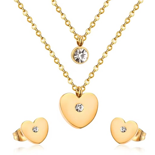 Stainless Steel Gold Plated Heart Wedding Jewelry Sets for Bride Guangzhou Fashion Wedding Jewelry Sets Dubai Bridal