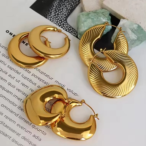 Vintage Hypoallergenic Non Tarnish Stainless Steel Big Chunky Jewelry huggies Earrings 18K Gold Plated Hoop Earring for Women