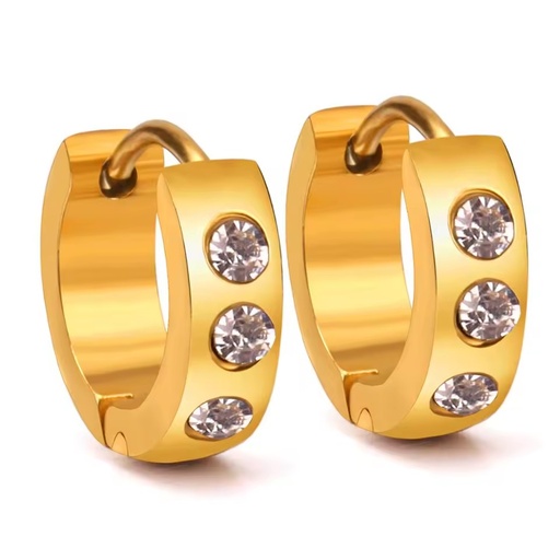 High Quality Stainless Steel Gold Plated Hoop Earrings with Zircon Stones for Women-Anniversary Jewelry