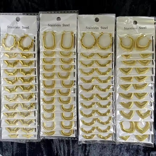 EH048 18K Gold Plated Geometric Irregular Hammered Stainless Steel Hydraulic Earrings Fashionable Ear Hoops