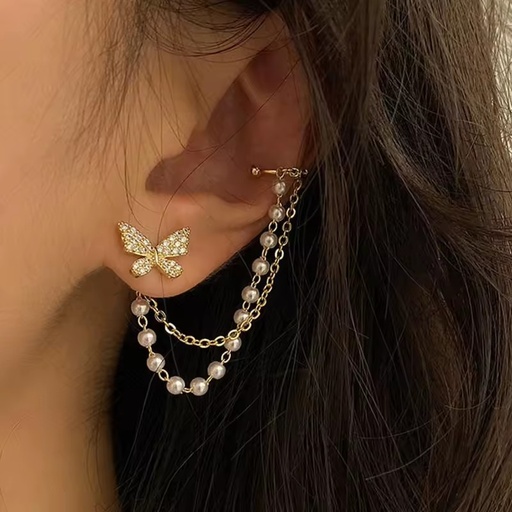 EH021 Butterfly Flower Ear Clip With Integrated Ear Line Light Luxury Sparkling Diamond Jewelry With Exquisite Zircon Flow