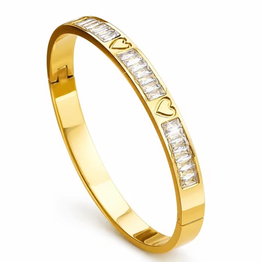 18k Gold Plated Stainless Steel Unisex Zircon Inlaid Heart Engraved Trendy Versatile Jewelry Gift Bangle Third Party Certified