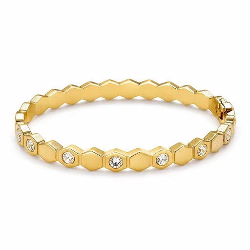 Cuff 18K Gold Plated Stainless Steel Zircon Starry Sky Waterproof for Women Hexagonal Honeycomb Bracelet