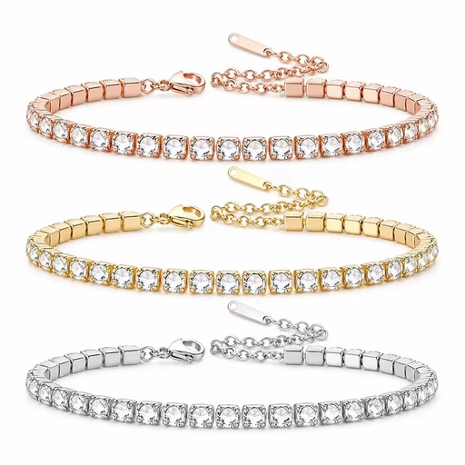 Rose Gold Charm Bracelet Four-prong Setting Stainless Steel 18K Rose Gold Plated Brilliant Cut Women's Trendy Fashion Versatile