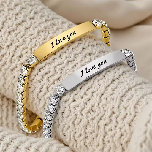 18k Gold-plated Prong-set Cubic Zirconia Customizable Laser Engraving Premium Luxury Tennis Chain Bracelet