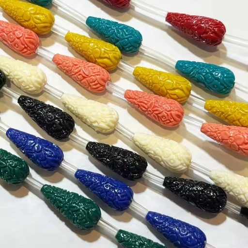 New Arrival Natural Shell Powder Teardrop Carved Flower Beads Colorful Loose Spacer Beads for DIY Jewelry Making