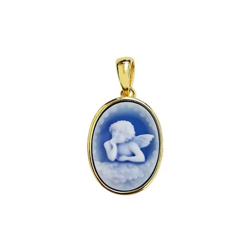 Original Blue Agate Cameo Jewelry Dainty Religious Angel Wings Charm S925 Sterling Silver Necklace