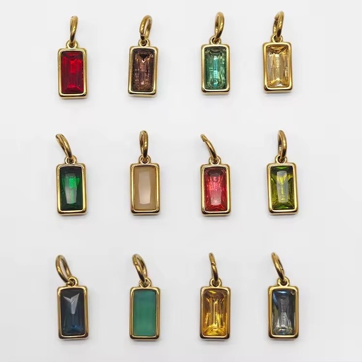 Genuine Stainless Steel 12 Month Birthstone Square Zircon Charm Rectangle Pendants Charms for DIY Jewelry Necklace Marking