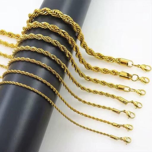 Wholesale Customization Men Necklace Twisted Rope Chain 18K Gold Plated Silver Chain Color Charm Necklace
