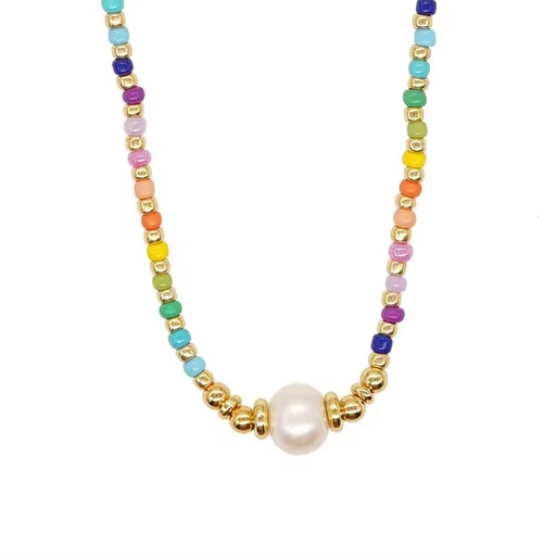 New Summer Beach Dainty Jewelry Simple Colorful Rainbwo Miyuki Bead Gold Chain Freshwater Pearl Bead Necklaces for Women Gift